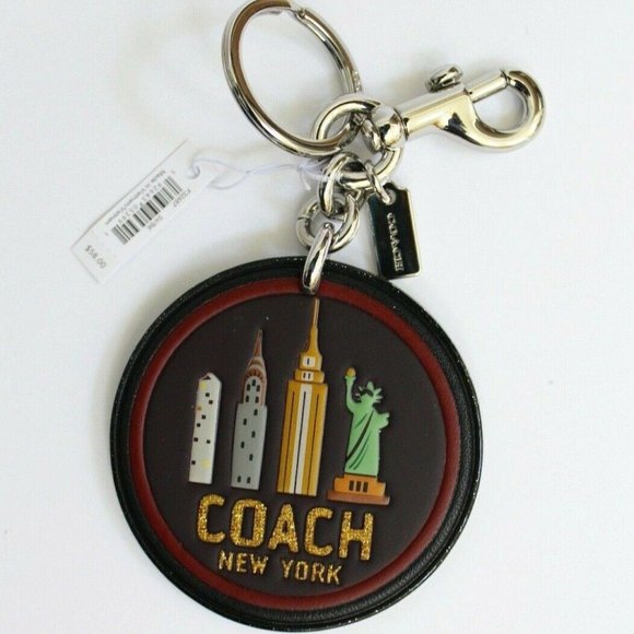 Coach Round Leather Glitter New York Keyring Charm - Picture 2 of 3